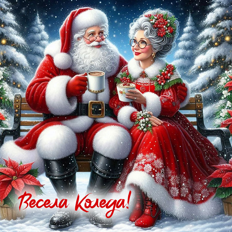 коледна-картичка-с-дядо-коледа-и-баба-коледа-в-снега
