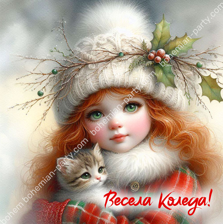 малко-момиченце-с-котенце-в-коледната-гора-детска-картичка