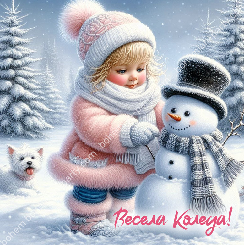 -коледна-картичка-за-момиченце-с-розов-снежен-човек