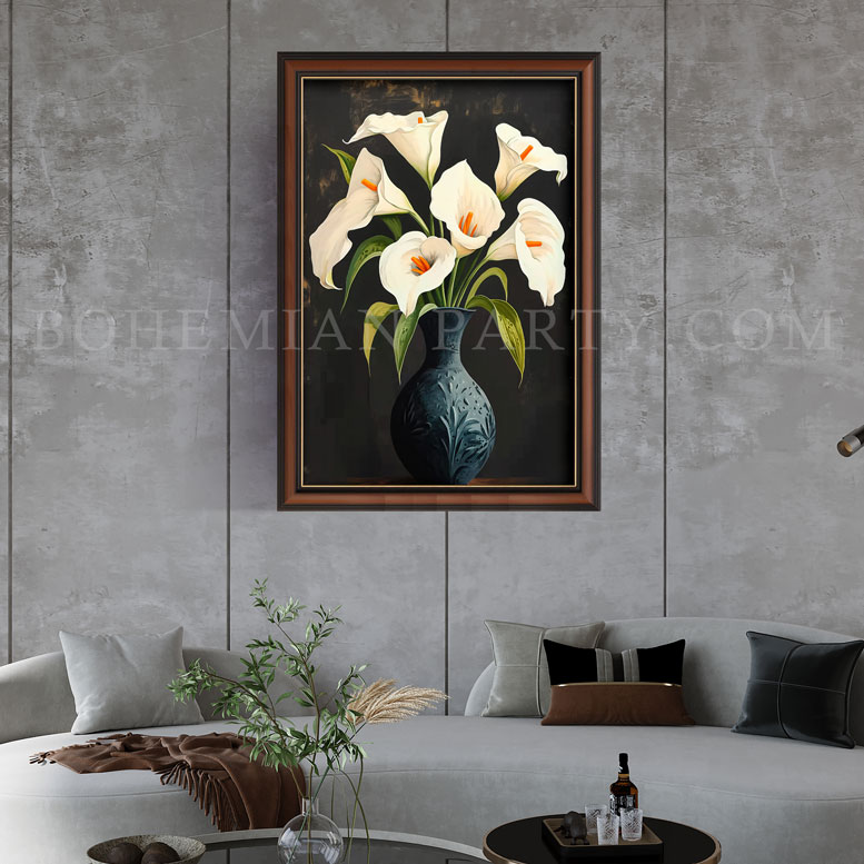 картина-в-рамка-с-бели-калии-абстрактна-картина